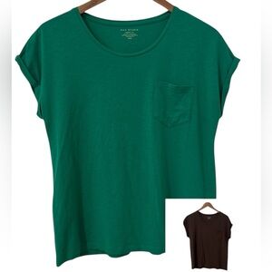 Max Studio Favorite Tee BUNDLE OF 2, Chocolate Brown and Green Medium